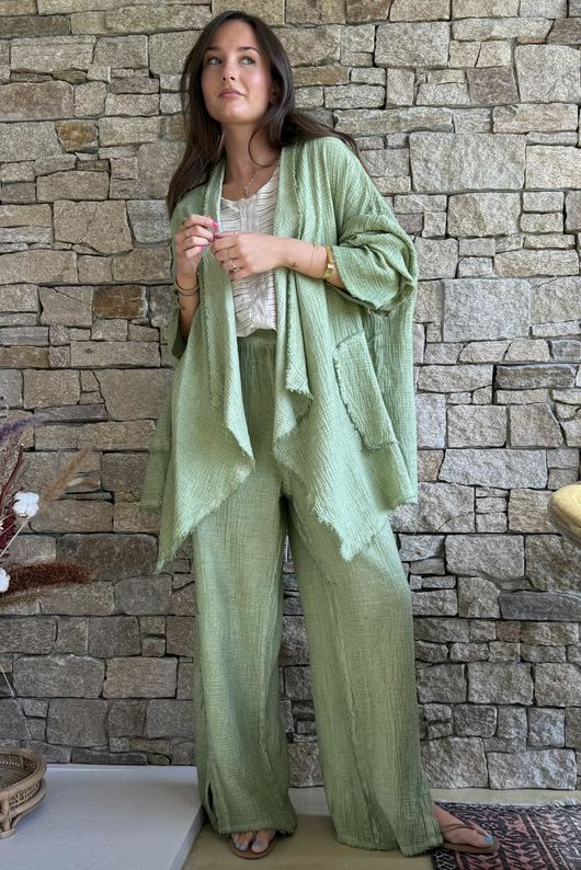 Rustic Nature Bubble Cotton Split Kick Pant Washed Lawn